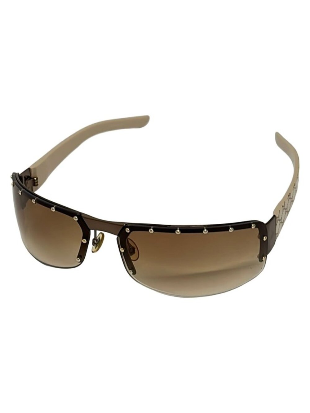 Gucci Sunglasses Dark Brown Gray Beige GG Pattern Studs Eyewear